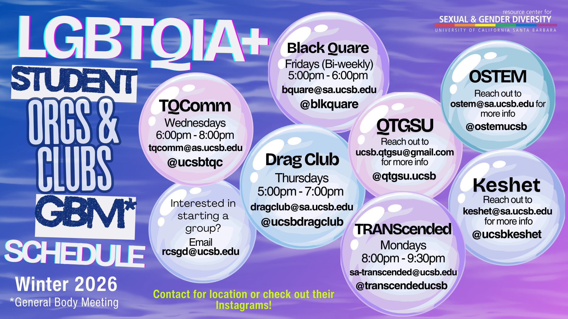 LGBTQIA+ Student Orgs and Clubs GBM Schedule